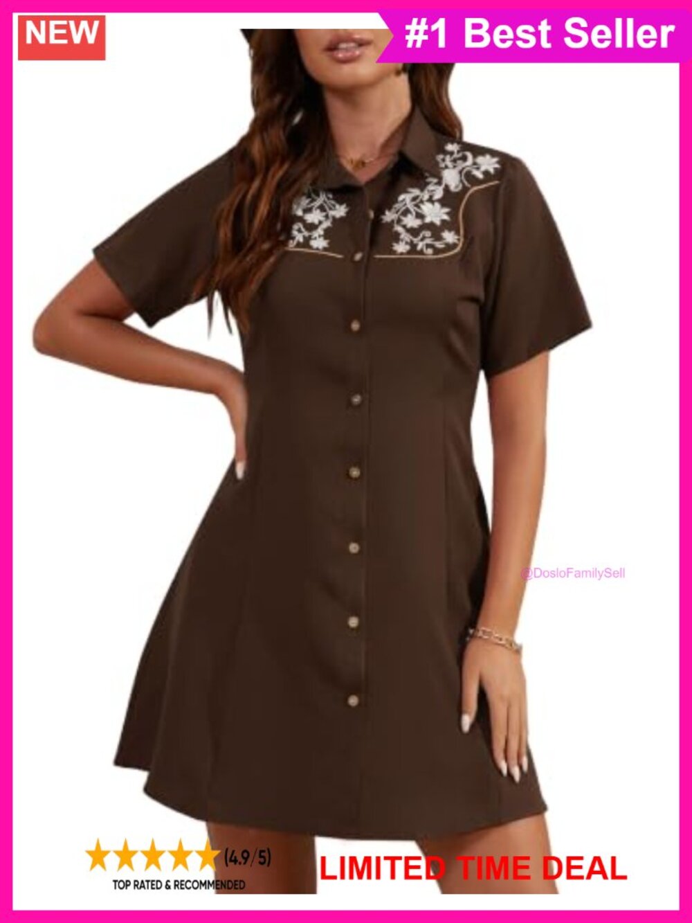 Western Embroidered Cowgirl Button Down A-Line Dress